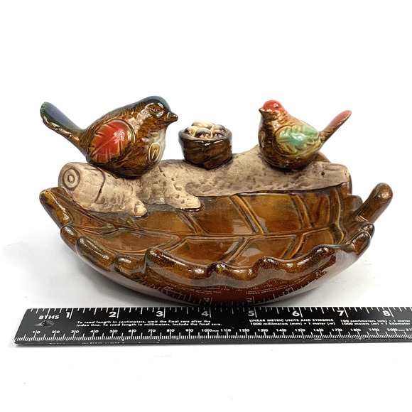 Ceramic Bird Bath large Leaf Plate Majolica Style Glazed Bird feeder dish tray - Picture 8 of 10